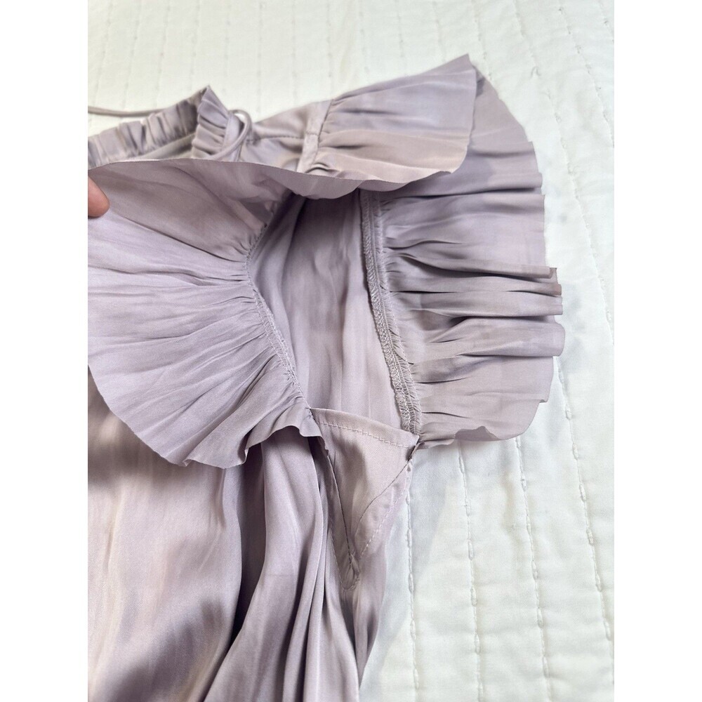 RESET by Jane Ruffle Smocked Tiered Mini Dress Pleated Satin Size M Lavender - Picture 12 of 14